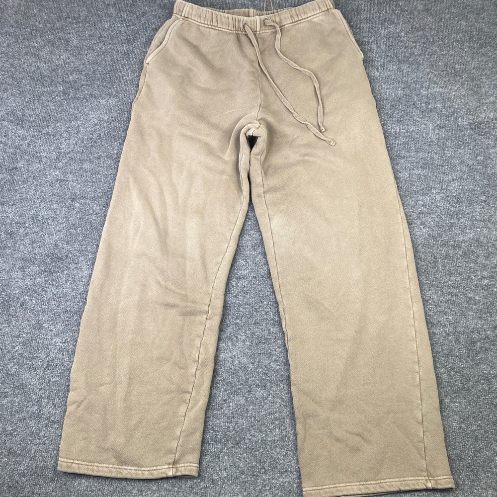 Elwood Organic Cotton Sweatpants Tan Wide Leg Drawstring Lounge Pants Medium